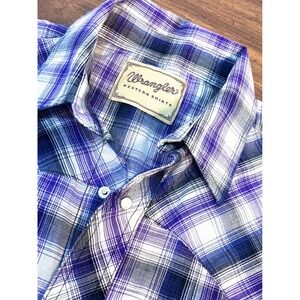 Wrangler Western Shirt Mens XL Purple Plaid Pearl Snap Short Sleeve Cowboy XL